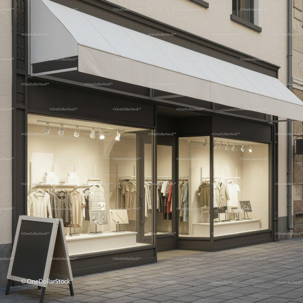 Minimalist Clothing Boutique with Elegant Window Display JPG Mockup Image