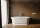 Elegant White Freestanding Bathtub in Cozy Wooden Bathroom