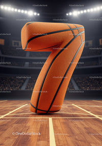Number Seven Shaped as a Basketball on Court