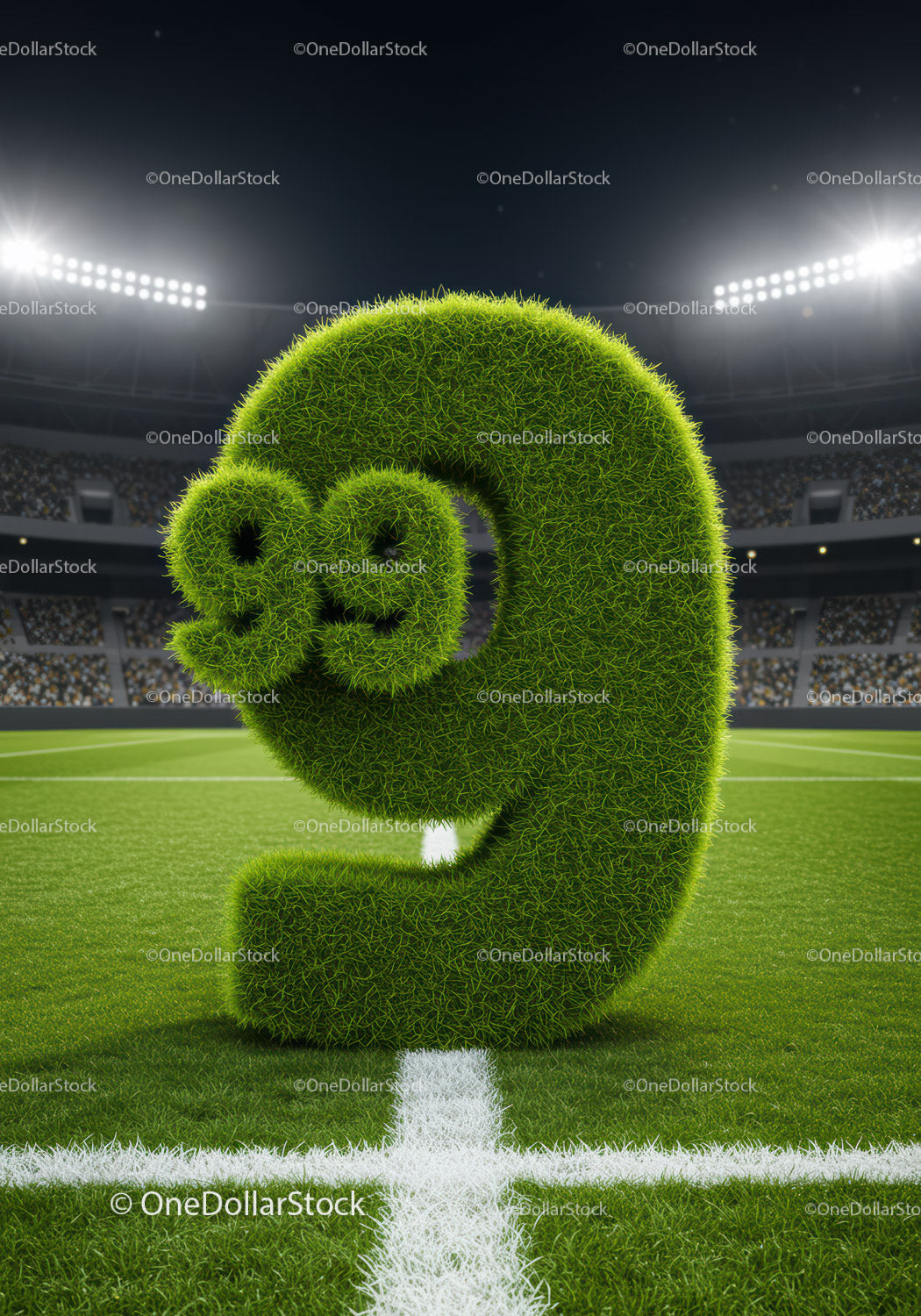 Green numbers shaped from grass on soccer field