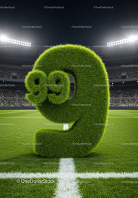 Green numbers shaped from grass on soccer field