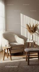 Cozy armchair with natural light and rustic decor