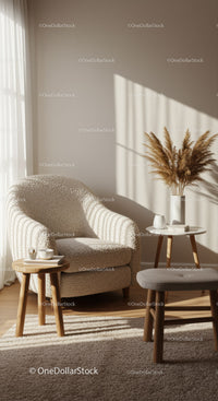 Cozy armchair with natural light and rustic decor