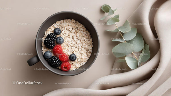 Berry Oatmeal Bowl with Blueberries Blackberries and Raspberries