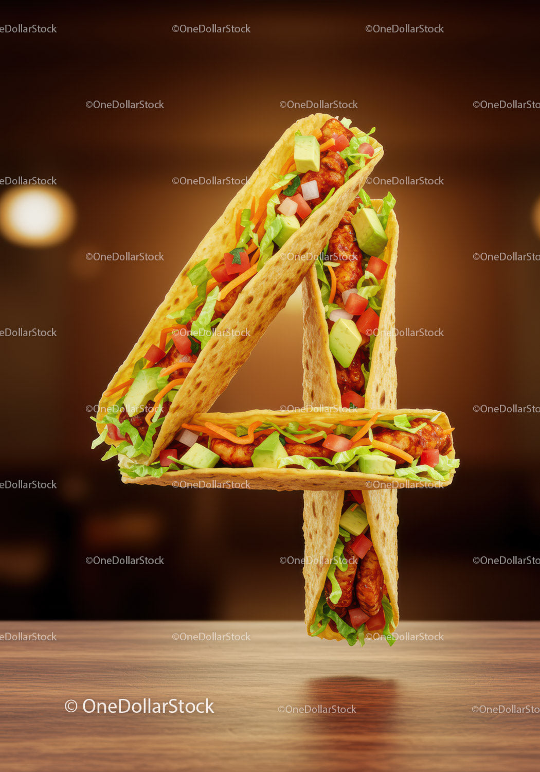 Number Four Shaped with Tacos Filled with Fresh Ingredients