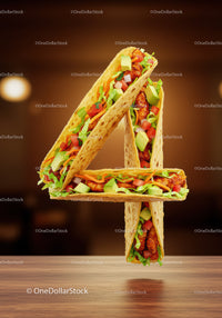 Number Four Shaped with Tacos Filled with Fresh Ingredients