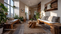 Bright Modern Living Room with Wooden Furniture and Indoor Plants