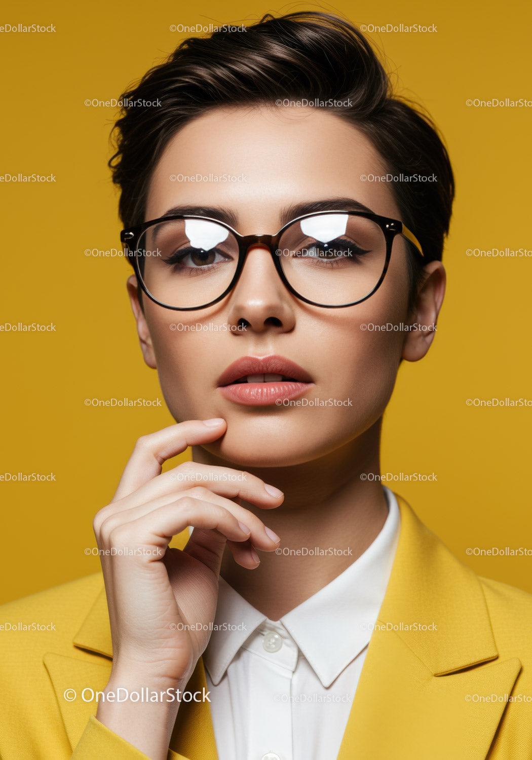 Stylish Woman in Yellow Blazer Wearing Glasses
