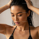 Beautiful Woman with Flawless Skin and Closed Eyes in Elegant Pose
