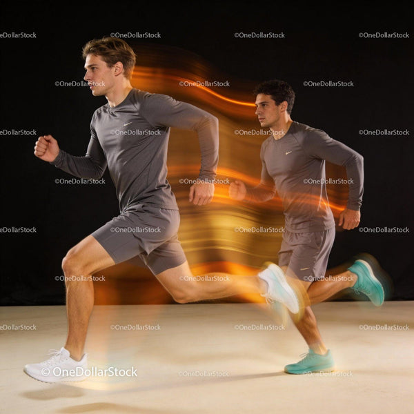 Two Men Sprinting in Athletic Wear with Motion Blur