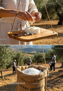 Traditional Handmade Cheese and Salt Harvest in Countryside