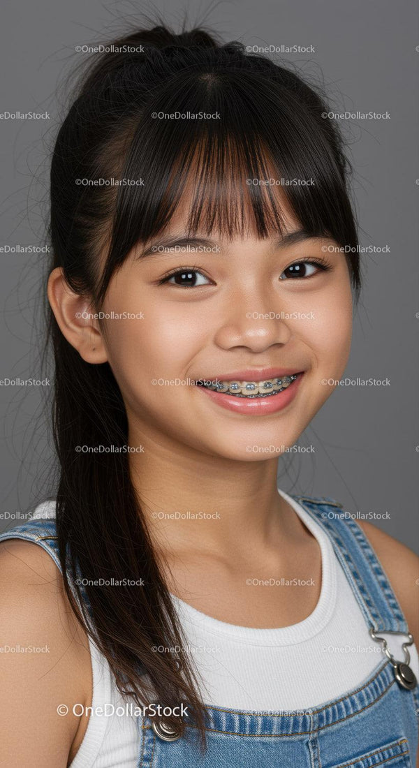 Young Girl with Braces Smiling Cheerfully, Portrait Photography