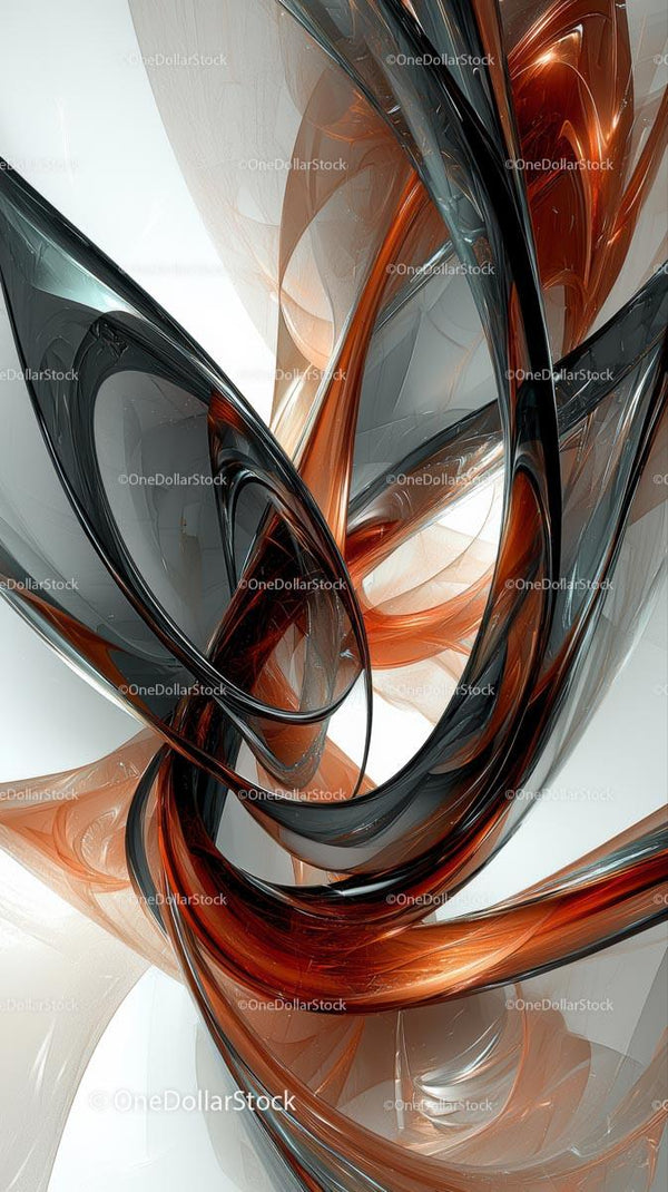Abstract Glass-like Swirls with Metallic Shine in Modern Digital Art