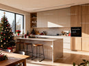 Modern kitchen decorated for a warm Christmas celebration