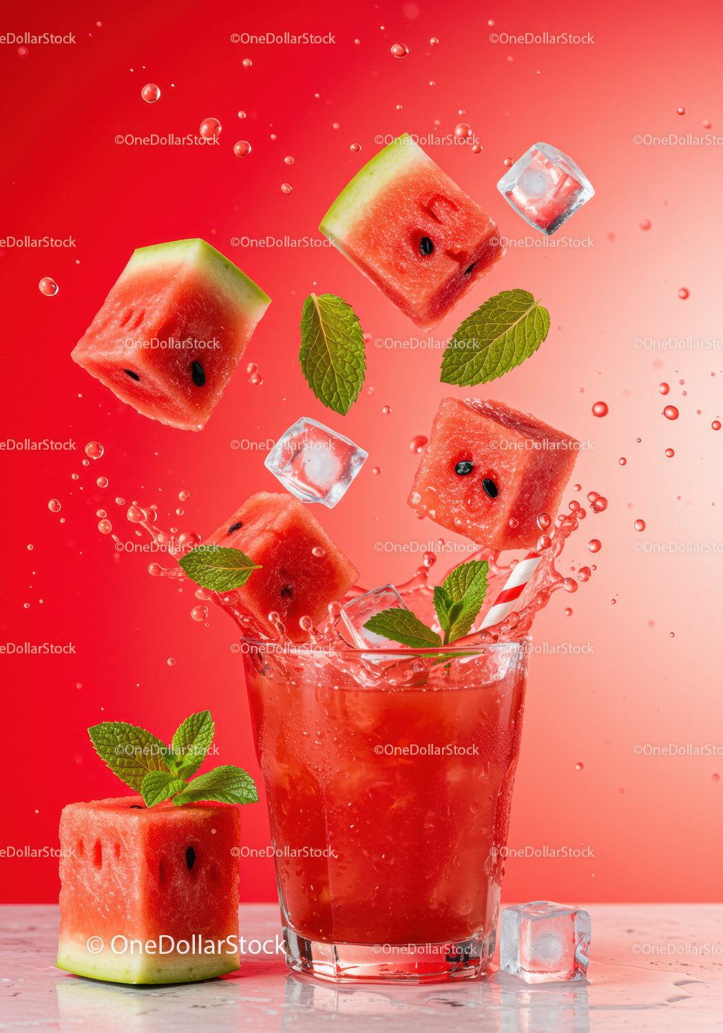 Refreshing Watermelon Cocktail with Ice and Mint Splash