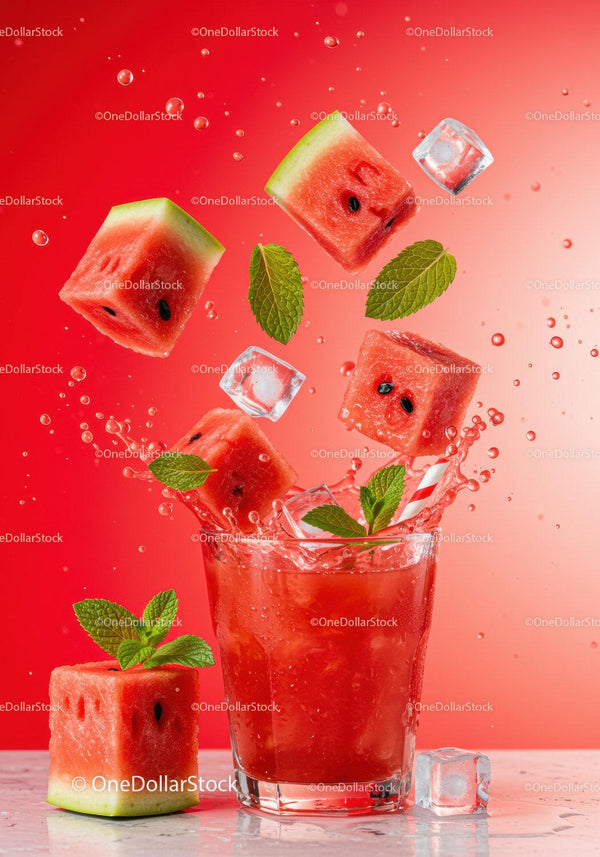 Refreshing Watermelon Cocktail with Ice and Mint Splash