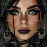 Glamorous Woman with Blue Eyes and Dark Makeup