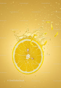 Fresh lemon slice splashing in water with zest