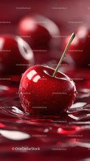 Juicy Ripe Cherry Splashing into Water with Refreshing Vibration