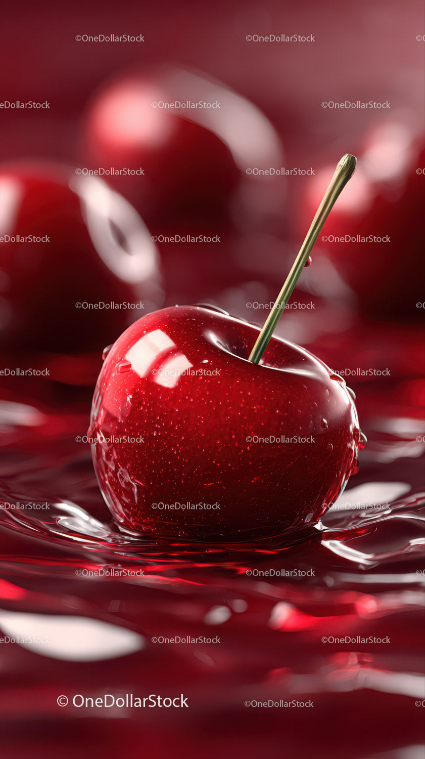 Juicy Ripe Cherry Splashing into Water with Refreshing Vibration