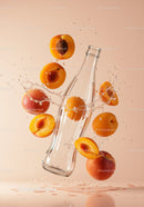 Fresh Apricots Splashing Around Glass Bottle