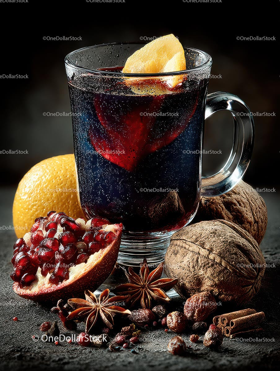 Mulled Wine with Spices and Citrus in Rustic Setting