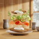 Deconstructed Salmon Sandwich with Fresh Cucumbers and Dill