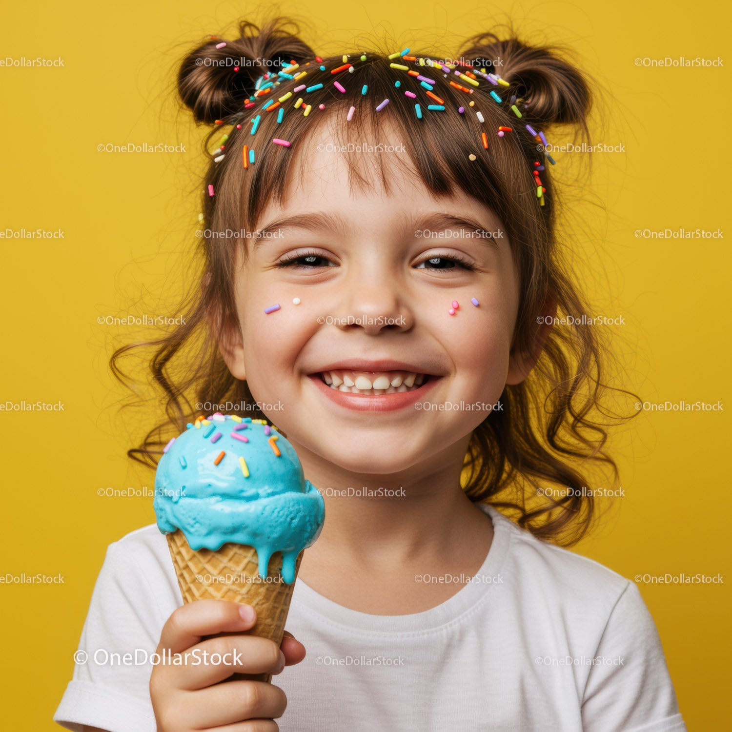 Happy girl enjoying vibrant blue ice cream cone