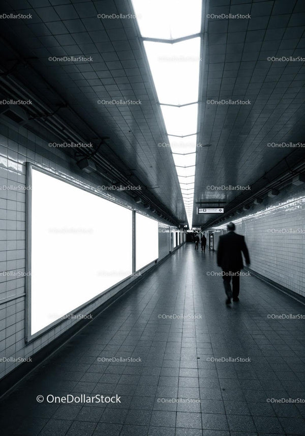 Underground Subway Tunnel with Fluorescent Lighting and Modern Design JPG Mockup Image