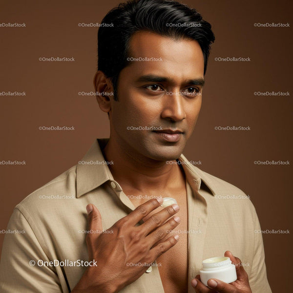 Professional Male Model Applying Lotion for Skincare Routine