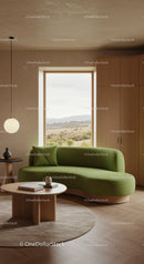 Cozy Green Sofa with Scenic Window View in Modern Living Room