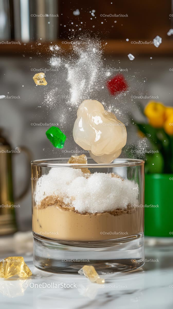 Candy and Sugar Explosion in a Dessert Glass for Food Photography