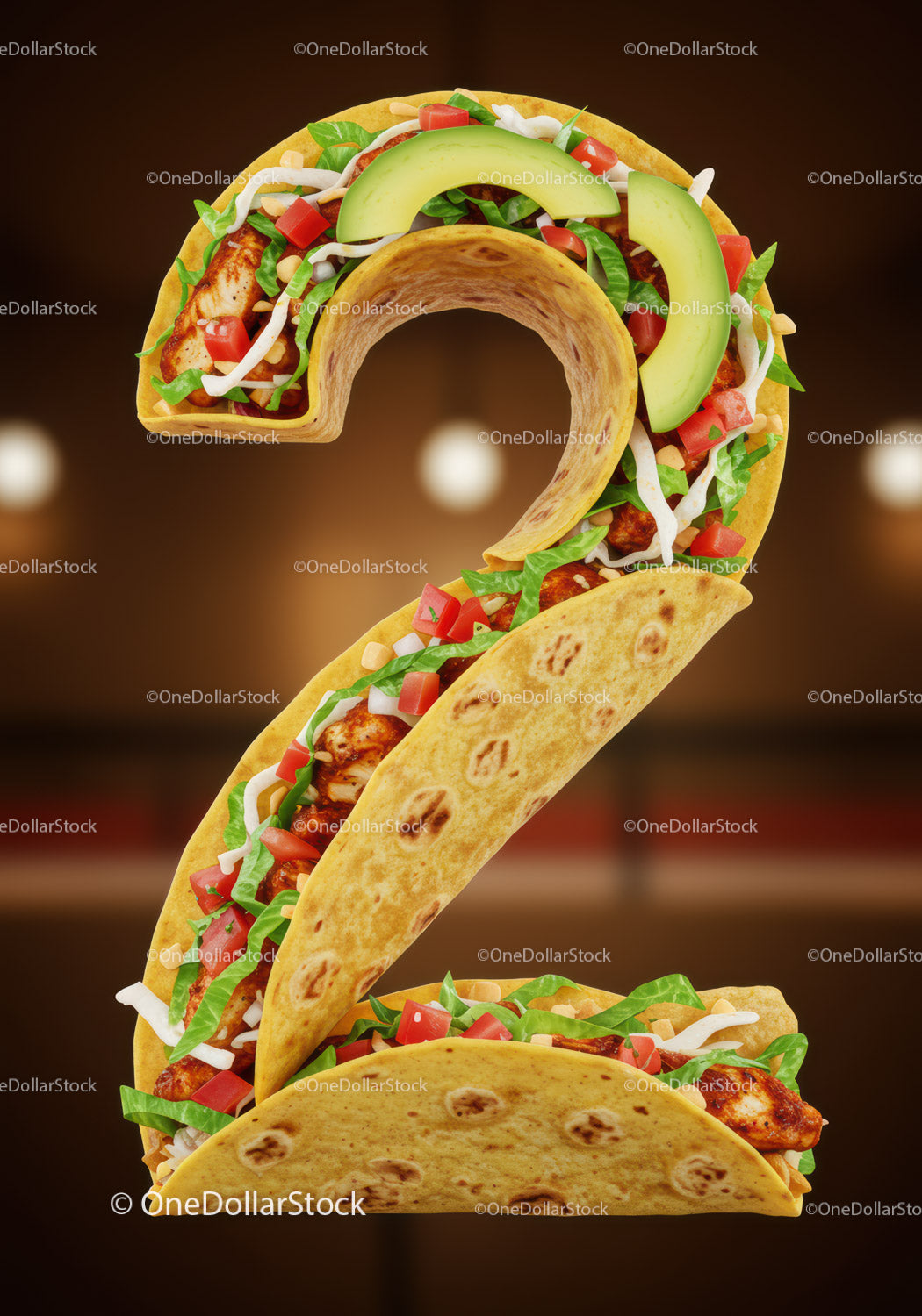 Taco w kształcie cyfry dwa ze świeżymi składnikami