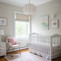 Bright Nursery with White Crib and Wall Art in Soft Pastel Tones
