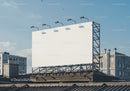 Blank White Billboard on Urban Rooftop under Clear Sky