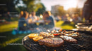 Close-Up of Grilled Steak with Lemons and Vegetables at Outdoor Barbecue