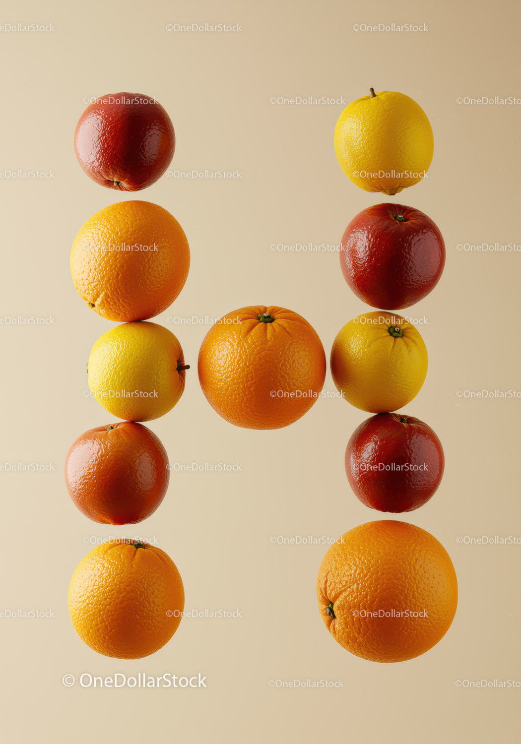 Arrangement of Citrus Fruits Forming the Letter H