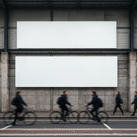 Blurred Motion of People and Cyclists by Blank Billboards