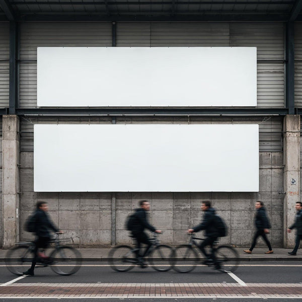 Blurred Motion of People and Cyclists by Blank Billboards JPG Mockup Image