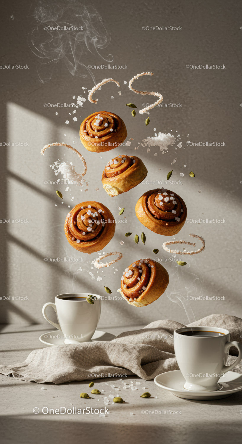Floating Cinnamon Rolls with Coffee and Spices