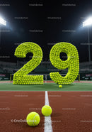 Large Numbers Formed by Tennis Balls on Court at Night