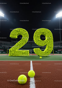 Large Numbers Formed by Tennis Balls on Court at Night