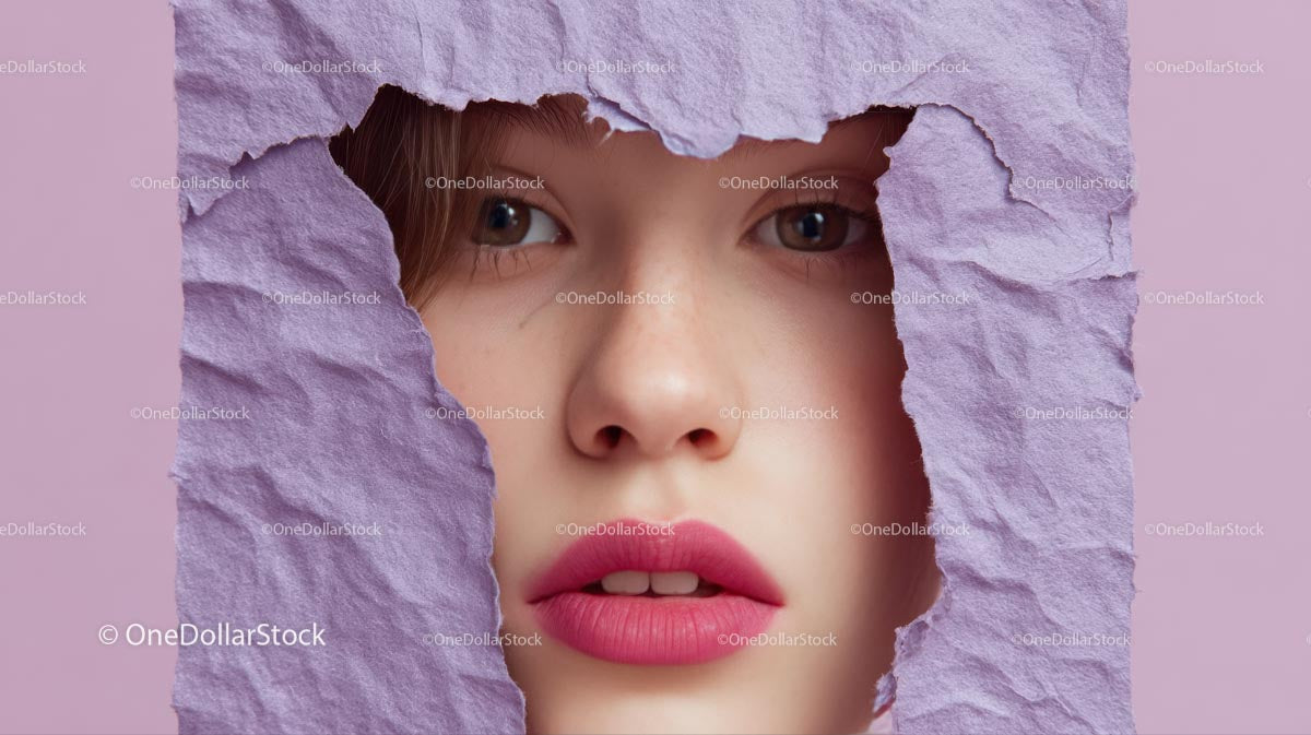 Close-Up Portrait of a Glamorous Model with Pink Lipstick