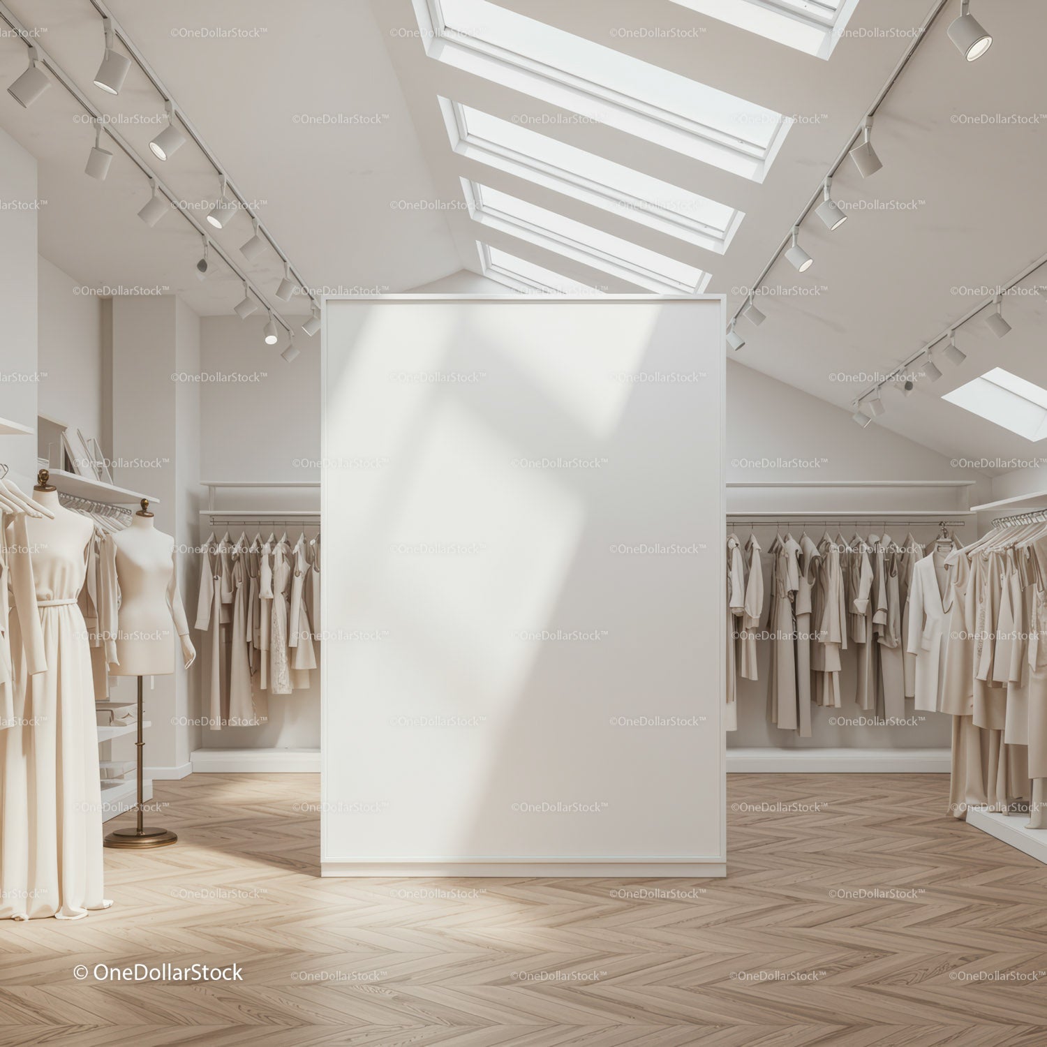 Minimalist fashion boutique interior with natural light