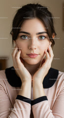 Young Woman with Bright Blue Eyes and Brown Hair