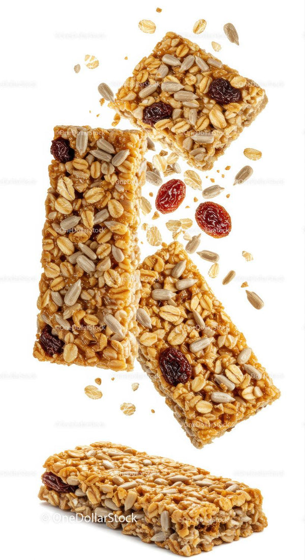 Healthy oat and sunflower seed granola bars with raisins