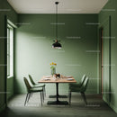 Stylish Green Dining Room with Modern Furniture and Pendant Lighting