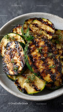Grilled Zucchini Slices on Black Slate Plate with Char Marks