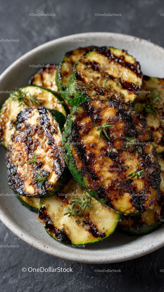 Grilled Zucchini Slices on Black Slate Plate with Char Marks