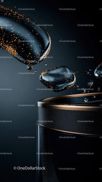 Elegant Black Coffee Mug with Gold Accents and Splash Effect